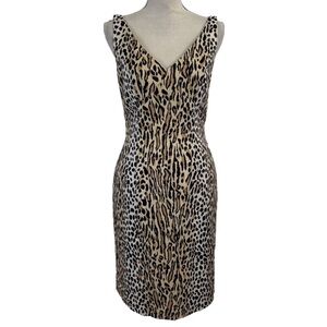 Vintage 90s Bloomingdale’s animal print v neck sleeveless sheath dress size 10P